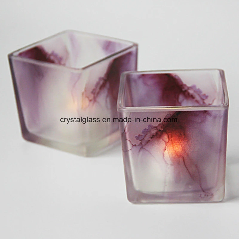 European Square Printed Glass Candle Holders