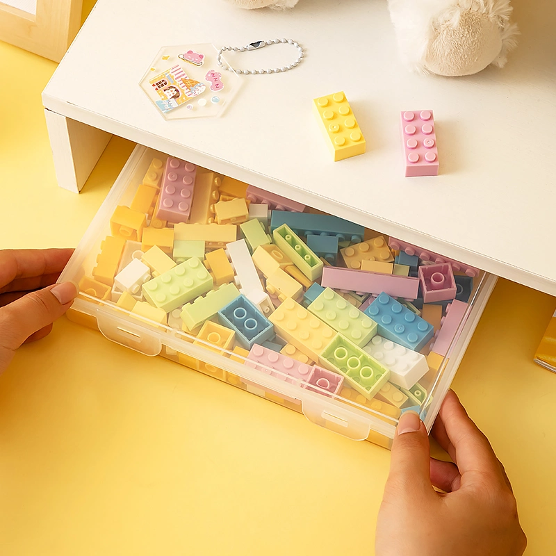 Building Block Puzzle Storage Box with Lid Plastic Stackable Organizer