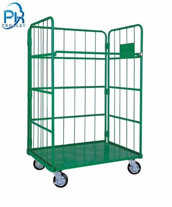 Metal Galvanized 4 Side Stackable 500kgs Loading Capacity Roll Cage Container