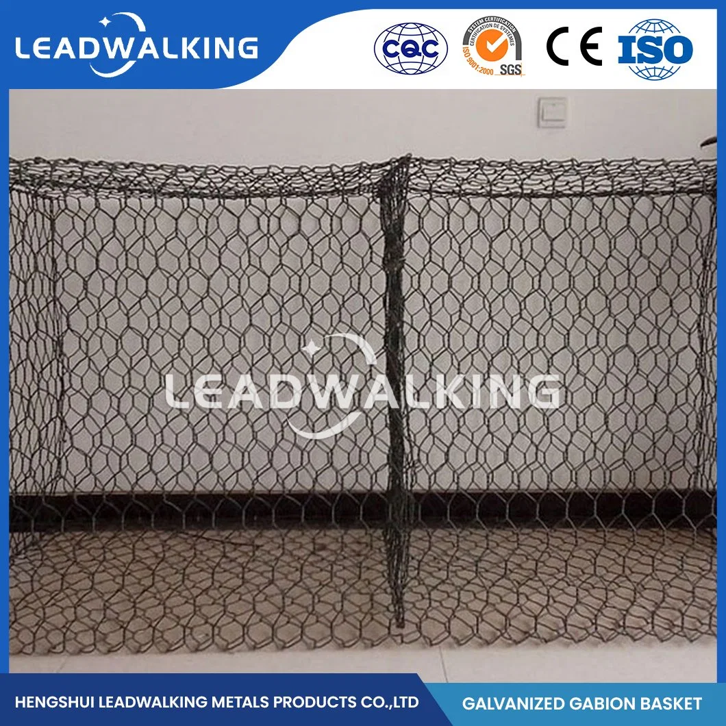 Leadسيرا على الأقدام 100X150 مم Mesh Gabion Bricoالمستودع المصنع الهندسة المدنية السباحة الساخنة سلة غابوني المجلفنة الصين 4.0*1.0*1.0 حجم مغلفن Gabion Inox