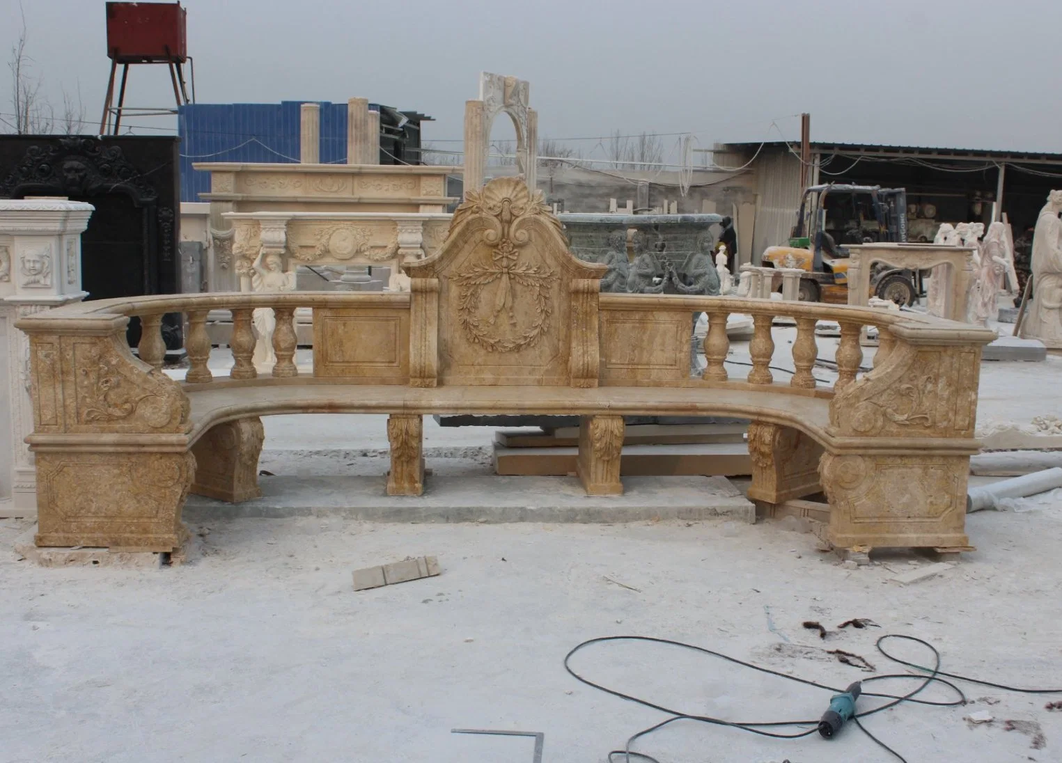 Garden Decoration Outdoor Furniture Stone Marble Carving Park Bench (SYMB-024)