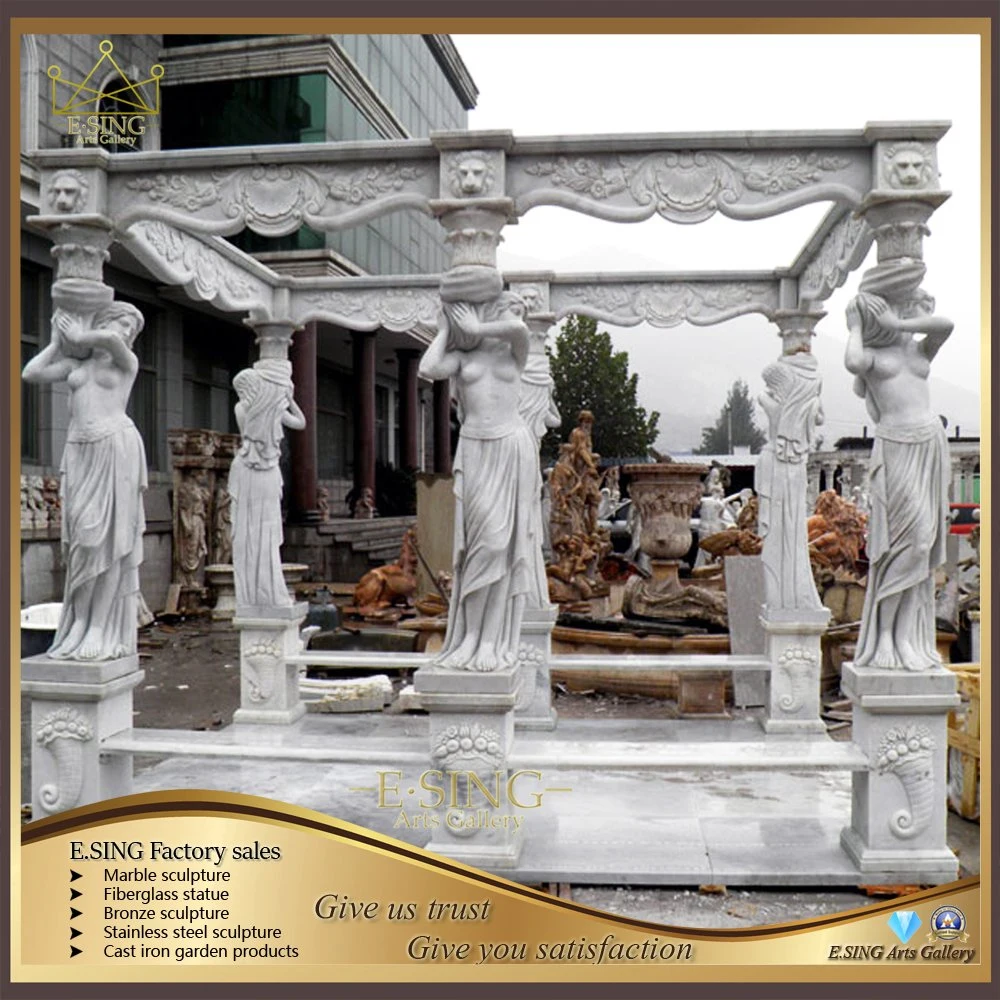 Outdoor Escultura decorativa telhado metálico pedra mármore Gazebo para venda