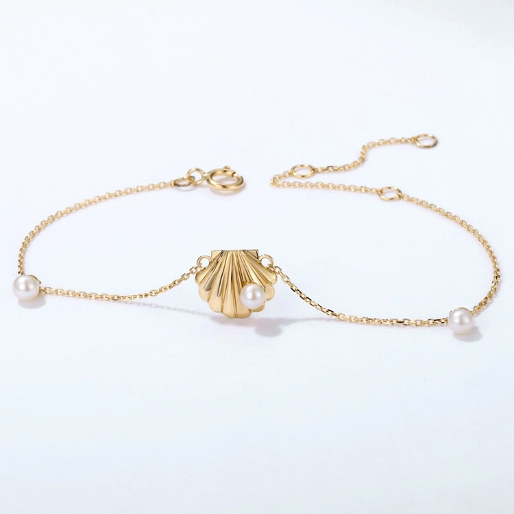 Trendy 14K Gold Süßwasser-Zuchtperlen-Armband Shell-Form Pure Gold Damen Armband Designs