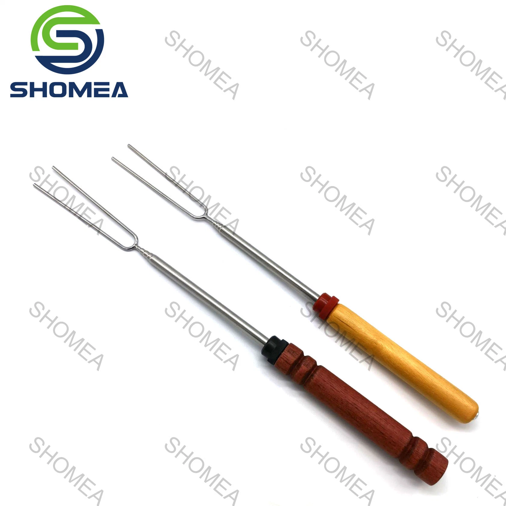 Shomea Customized Stainless Steel Telescopic Fork with Wooden Handle