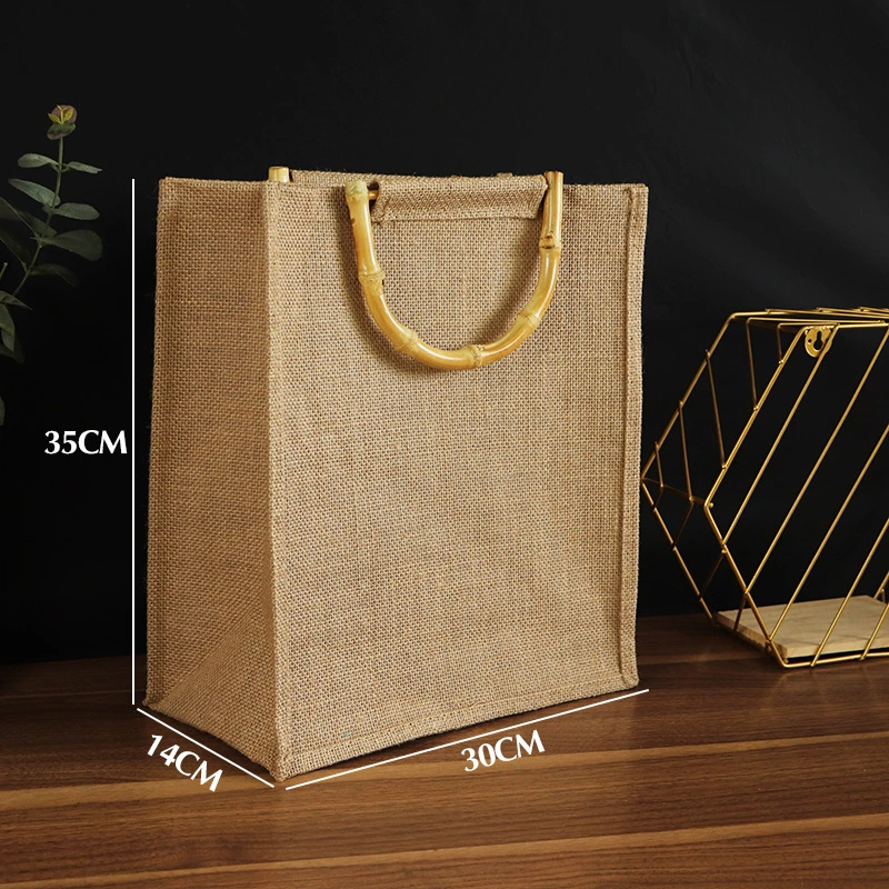 Hot Sale Custom Jute Packaging Bag with Bamboo Handle