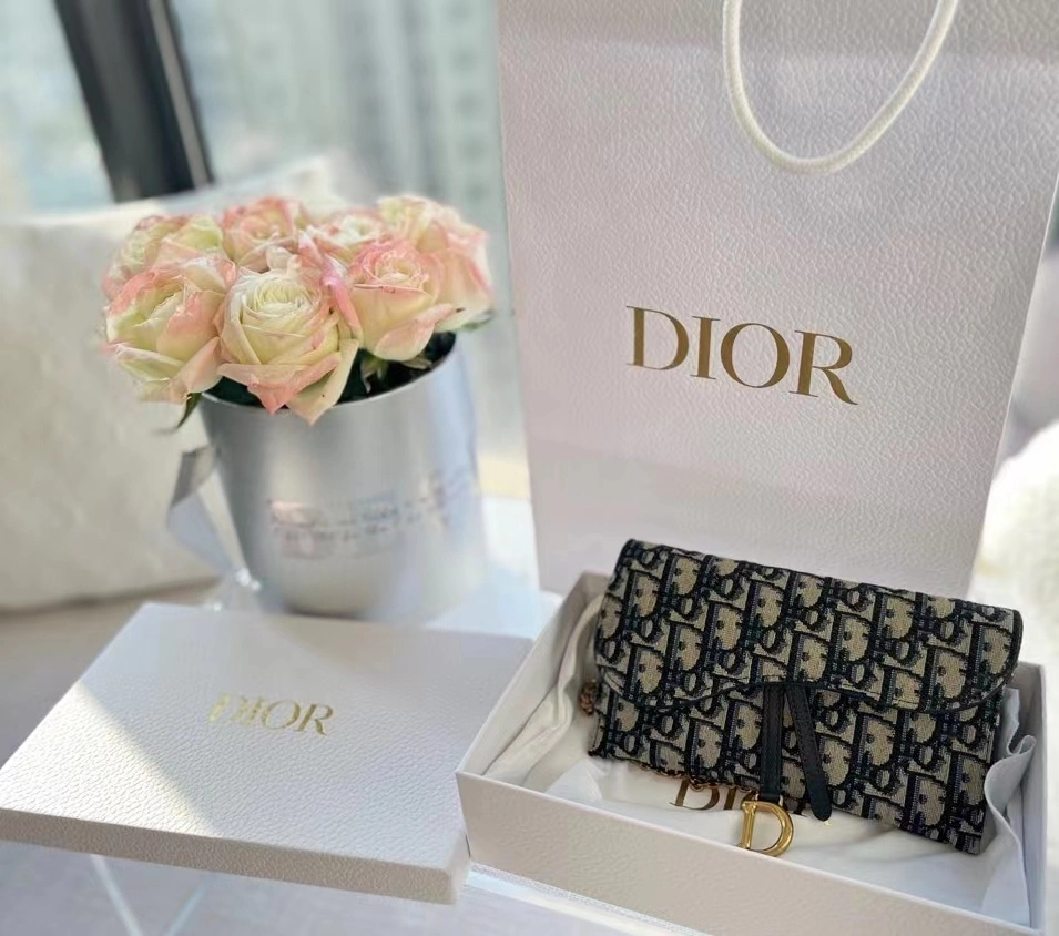 Luxury 1: 1 Dior's Presbyard Full Print Chain Strap Inner Strap Card Bag 2-in-1 Child and Mother Saddle Bag Holding Single Shoulder Crossbody Purse Women's Bag