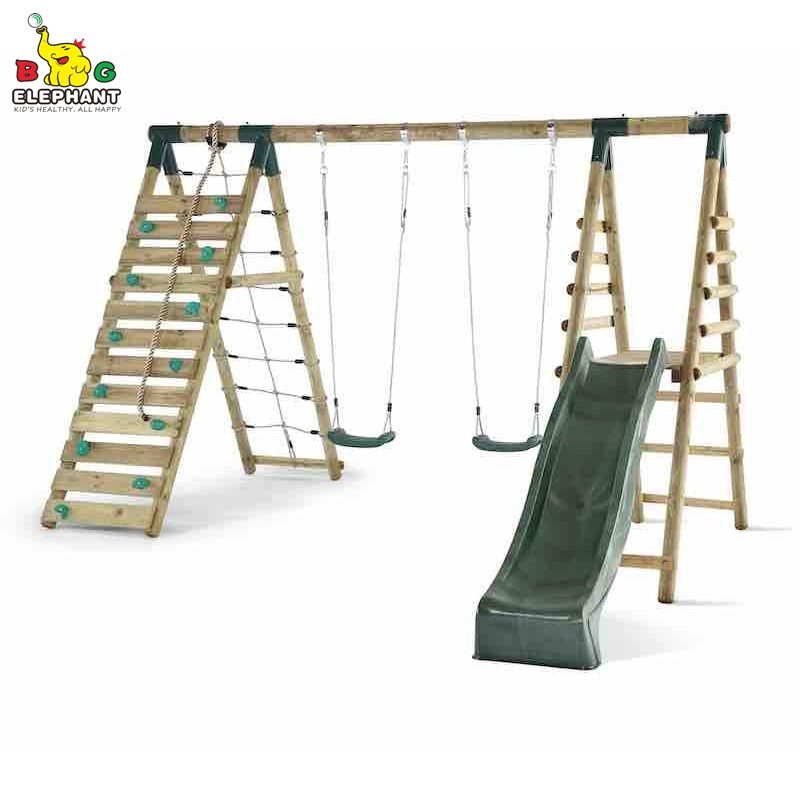 600lbs Outdoor Log Wooden Swing Set Zona de juegos con escalador