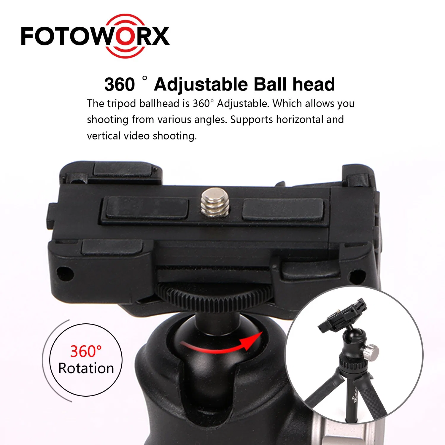 Fotoworx Extendable Mini Tripod Selfie Stick with Phone Clamp