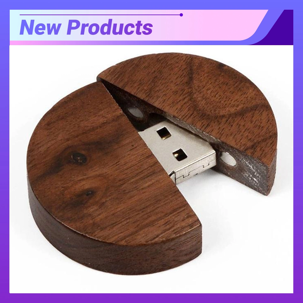 New Product Maple Walnut Bamboo Circular Wood Magnet USB Flash Drive USB Drive Pen Drive USB with Laser Logo