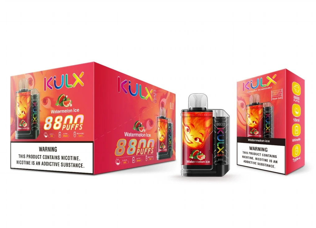 Перезаряжаемый вкус колки Vape Kulx 8800: 0% 2% 3% 5% NIC без никотина E-Cigarette