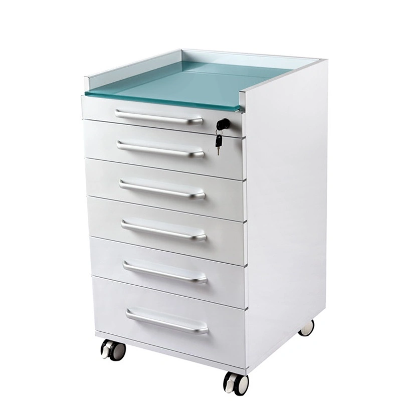 Chariot pour armoire dentaire portable avec corps en acier inoxydable et tempérament Table en verre