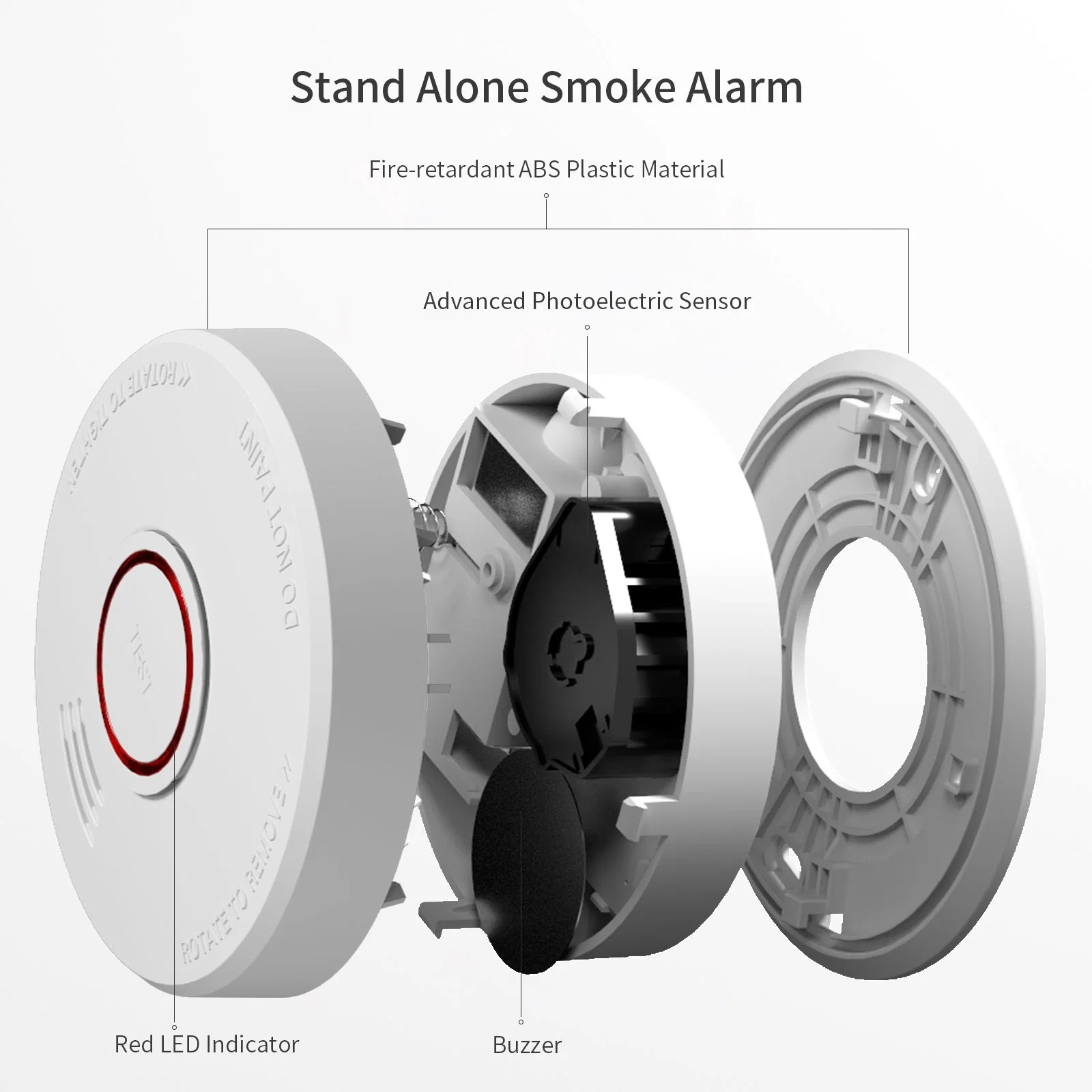 BSI CE UKCA EN14604 alarma de humo Venta en caliente Detector de humo Alarma de incendio con batería reemplazable