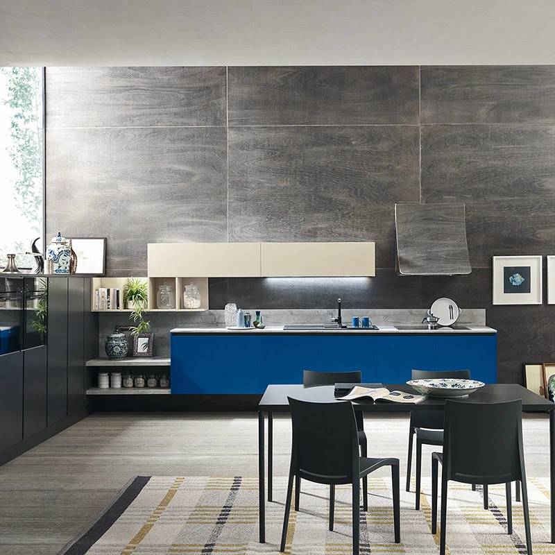 AIS Modern European Minimalism Custom Wall Cabinet L Shaped Blue Lacquer Kitchen Cabinets for Small Kitchen