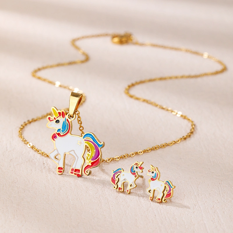 Hot Selling Necklace Earring Jewelry Set with Unicorns Pendant Fashion Women Necklace