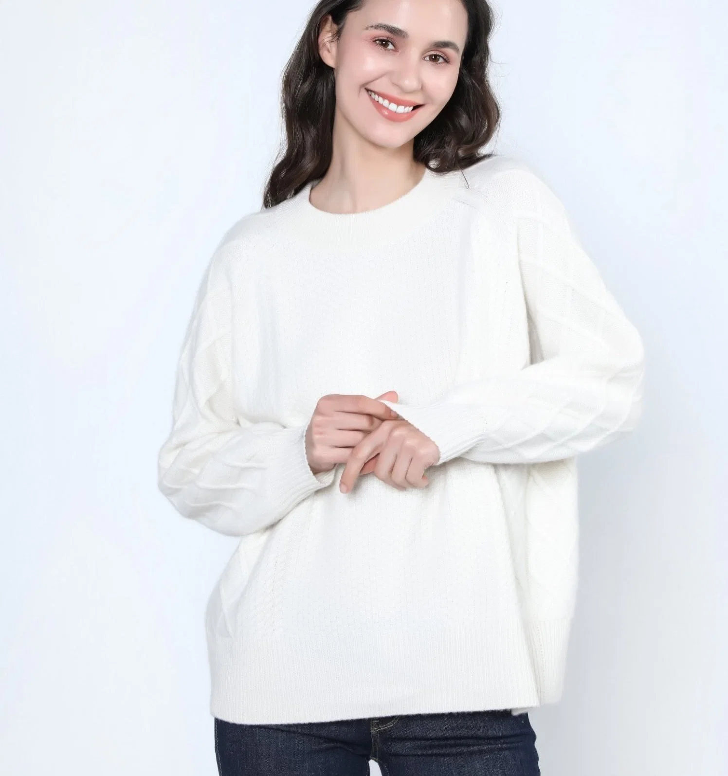 Cable Sleeve Women&prime; S Fashion Cashmere Heavyweight Pullover Sweaters