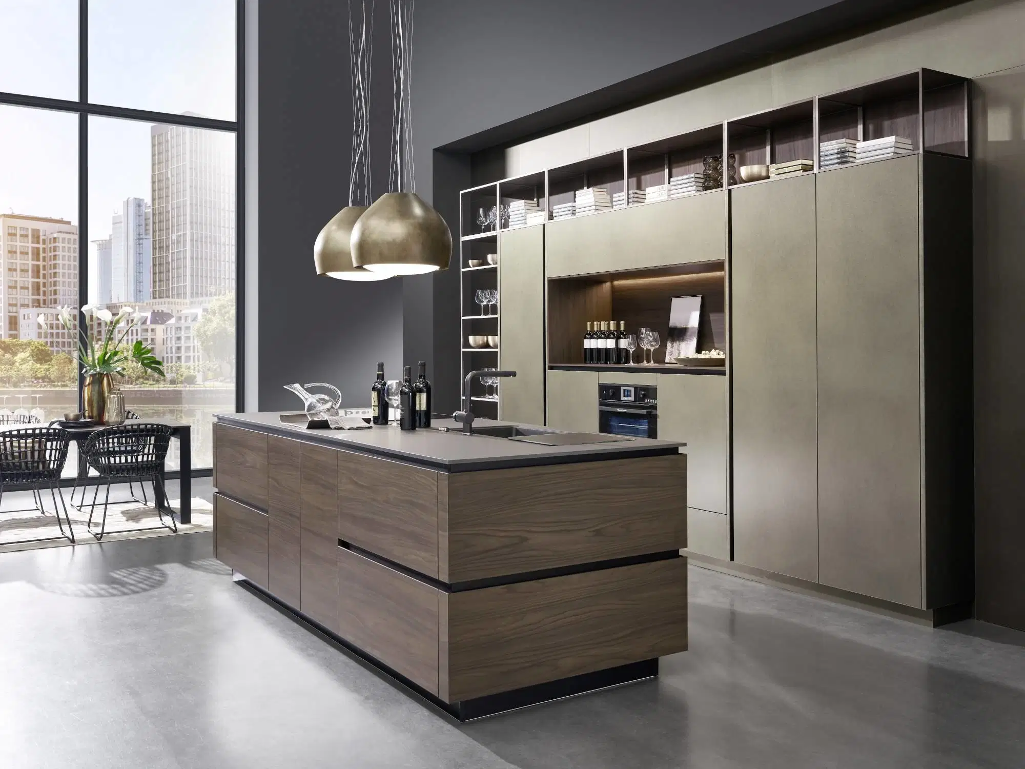 Mueble de cocina laminado a medida con chapa de madera Para cajón extraíble Cocina Armario