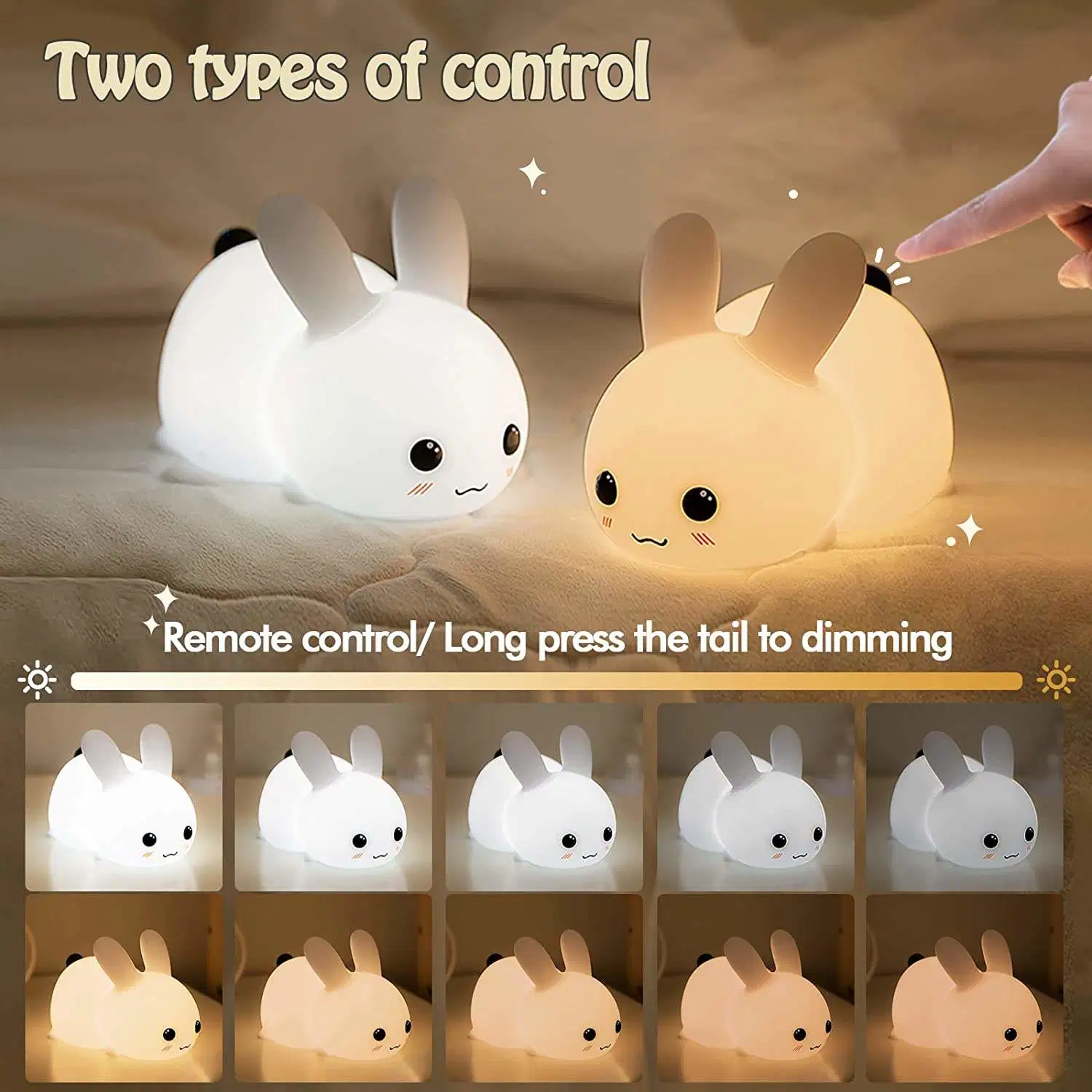 Mini Lovely Rechargeable LED Soft Touch Silicone for Kids Bunny Lamp Light up Animal Night Light