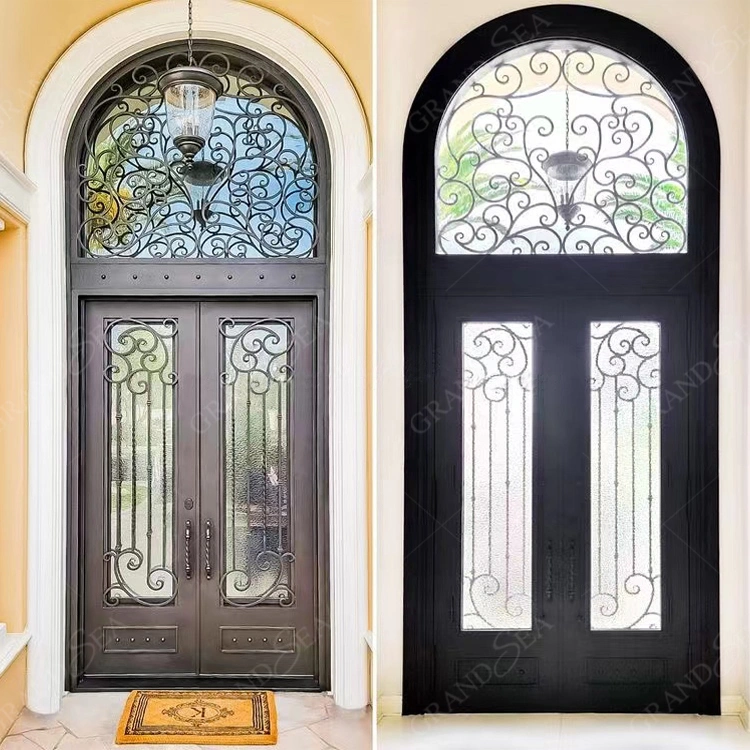 Best Price Luxury Other Exterior Doors Front Entrance Wrought Iron Security Double Door Designs for Houses