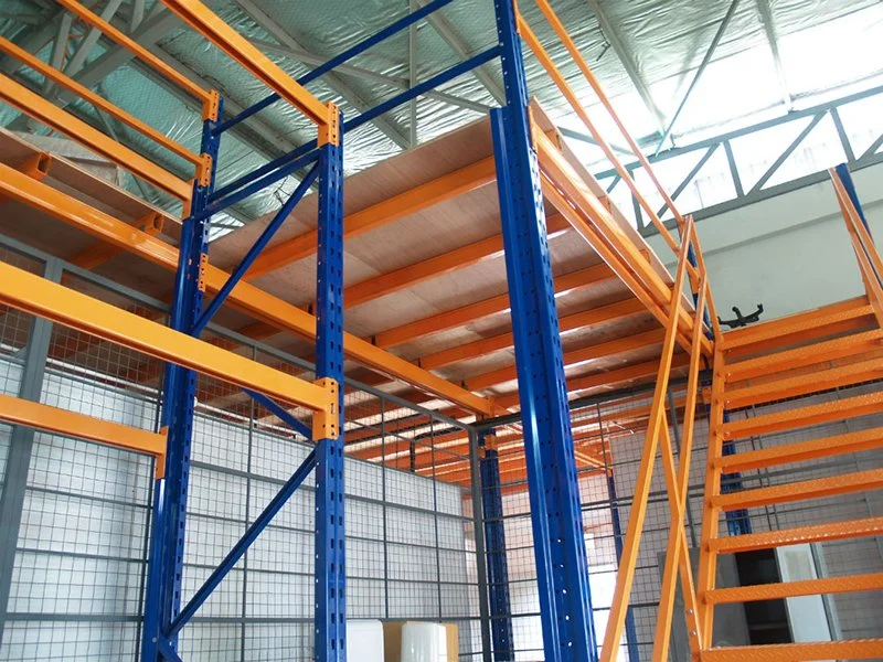 Multi-Tier Shelving Raised Warehouse Storage Shelving 6000 Bolted Shelves Steel Platform Mezzanine Accessed by Staircase