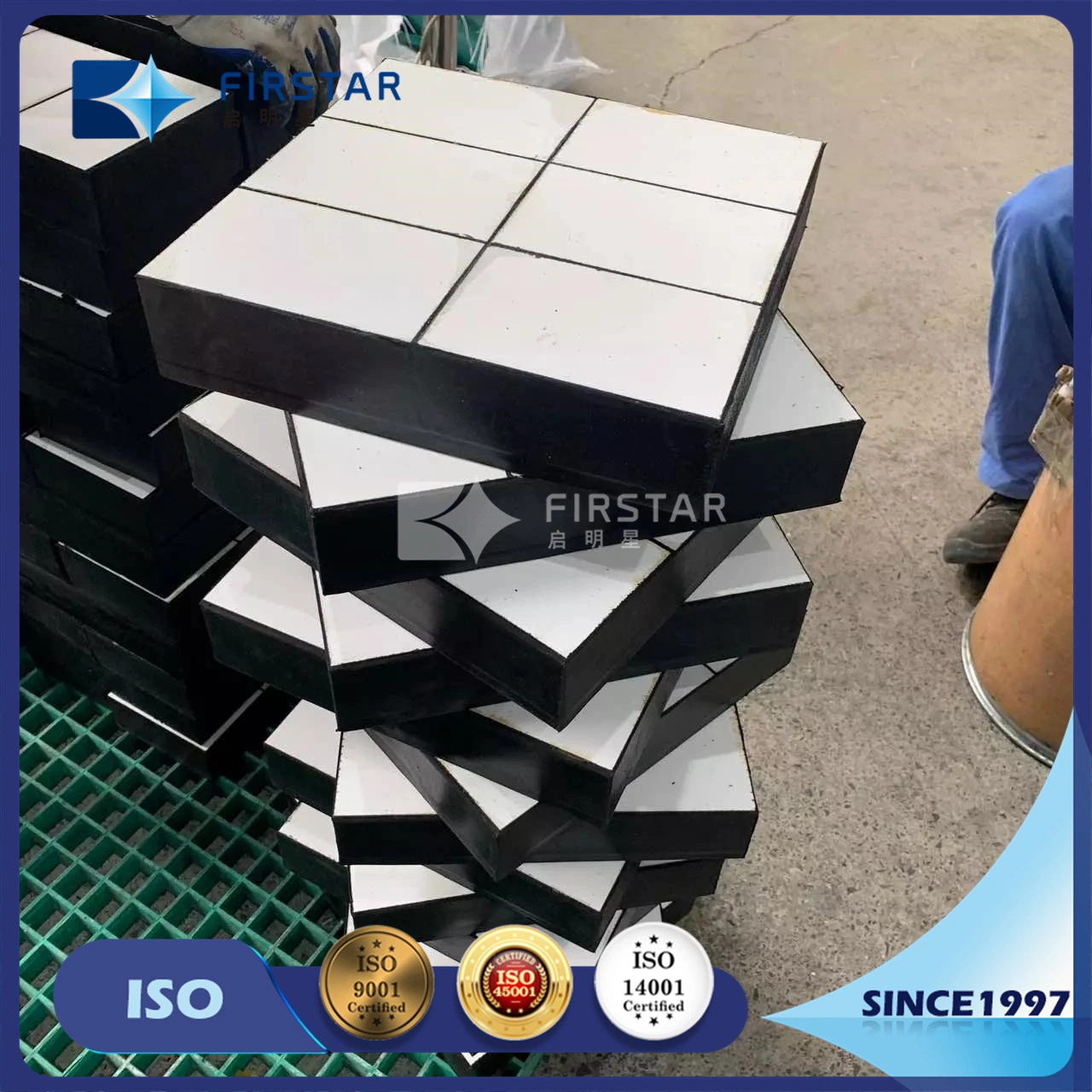 Abrasive Wear Resistant Alumina Ceramic Plates Backed Naturasl Rubber and Steel Sheet