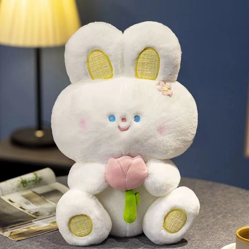 Cute Tulip Standing Ear Rabbit Plush Toy Doll Little White Rabbit Doll Kids Throw Pillow