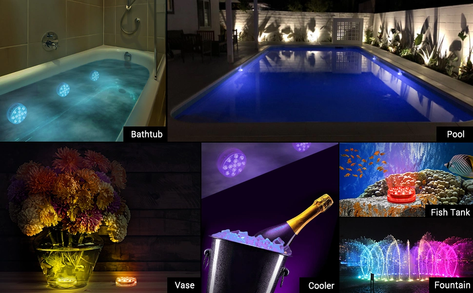 Las luces LED con imanes, aspiradores, 13 LED luces LED resistentes al agua bajo el agua con Control Remoto RF, accionado por batería de la luz de la decoración para la piscina,Estanque,piezas centrales,Foun