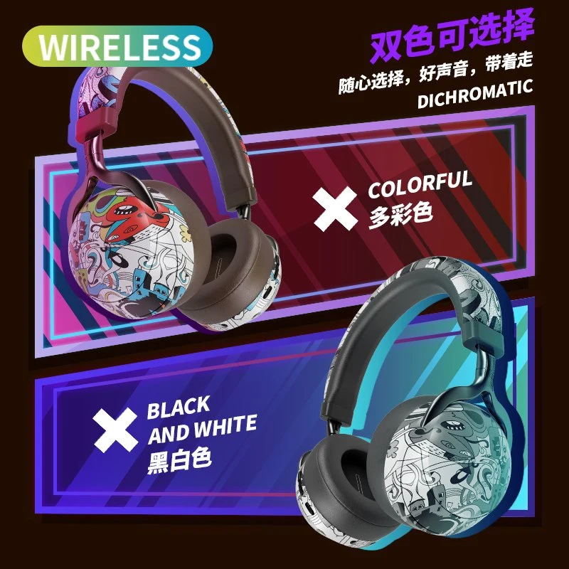 Fashion Headband Wireless Bluetooth Headset Graffiti Print Computer Mobile Game Headset Headphone