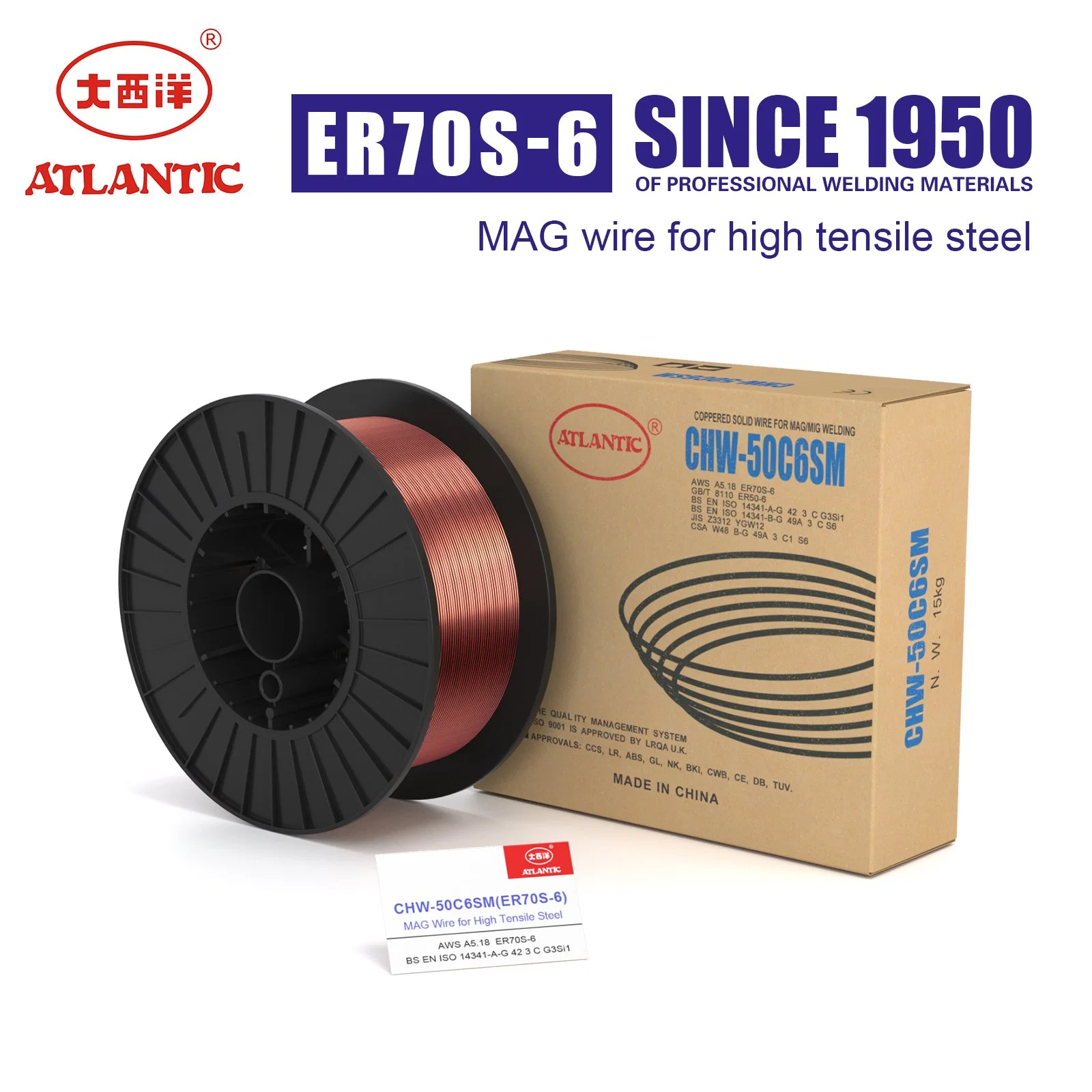 Atlantic Copper-Coated gás CO2 sólido de protecção MIG Er70s-6 Fio de Solda