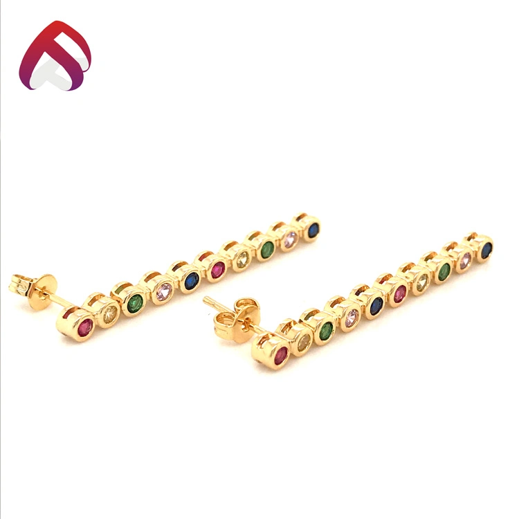 Wholesale/Supplier Rainbow Stone Tennis Drop Earring 925 Silver Cubic Zirconia Jewelry (ER86954)