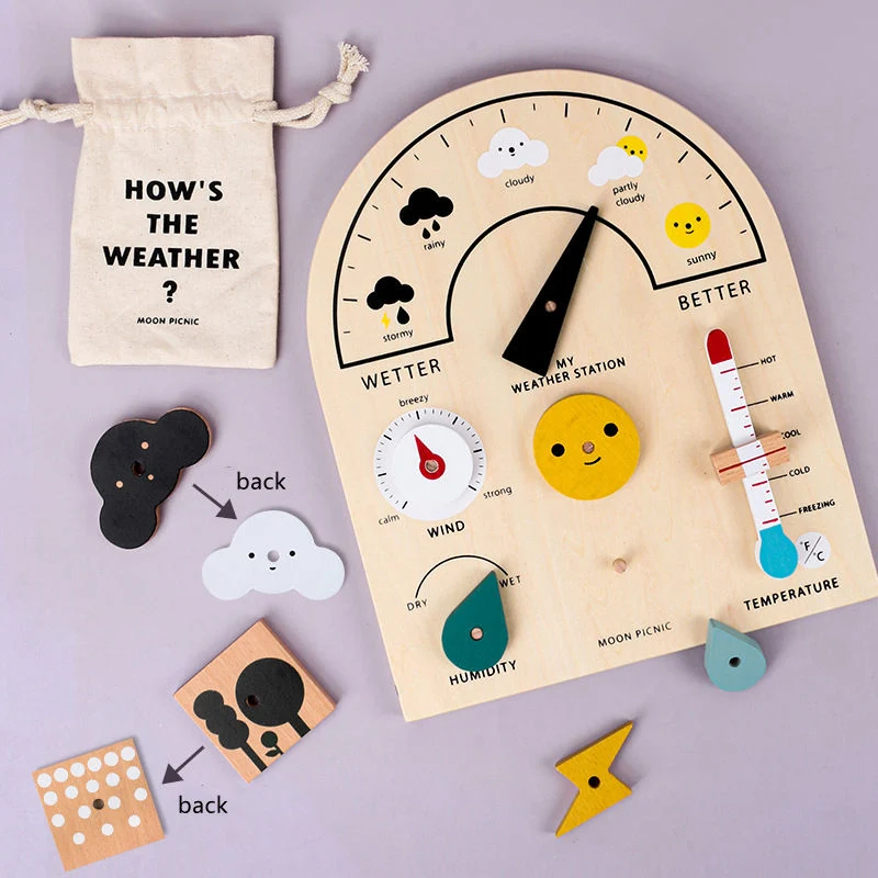 Wooden Toys Montessori Science Exploration Wooden Weather Station Cognitive Toys