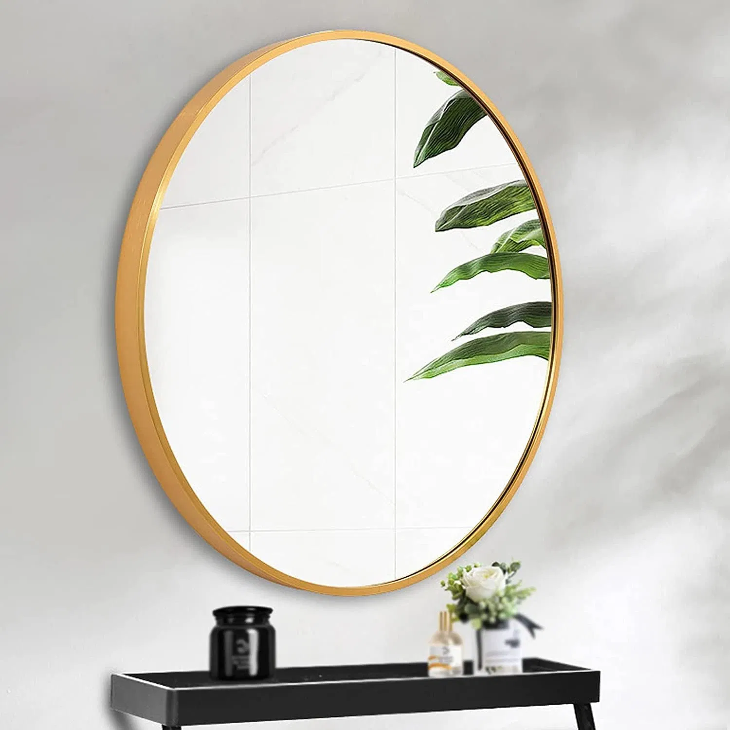 600*600*40mm Black Golden Aluminum Framed Round Bathroom Wall Mirrors