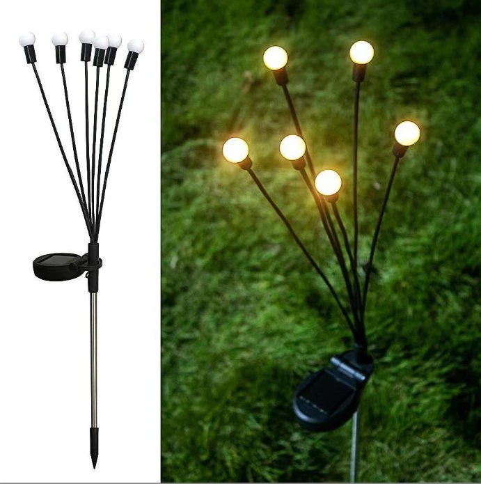 Luzes solares para jardim, impermeáveis ao ar livre, 6 cabeças, 8 cabeças, 10 cabeças Luz LED Firefly para decoração de jardim relvado e ficha de ligação à terra