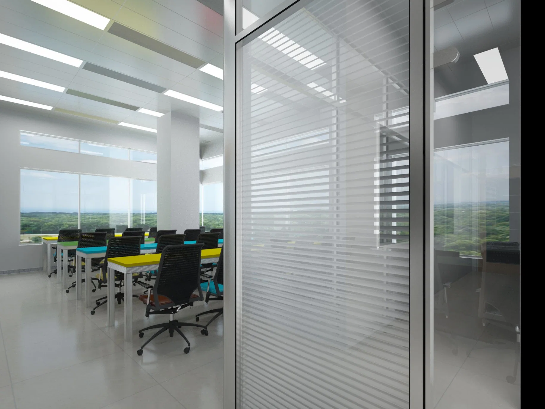 Shaneok Office Decoration Partition Glass Wall with Single or Double Glass with Blinds Aluminium Alloy Building Material