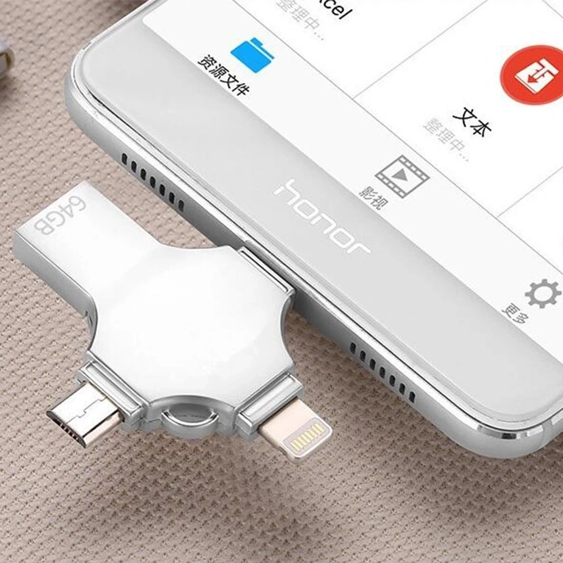 محرك أقراص محمول 2021 OTG 4 في 1 محرك ذاكرة USB3.0 OTG USB Stick لنظام Apple iOS Android من النوع C، وAndroid 8g/16G/32 جيجا بايت/64 جيجا بايت