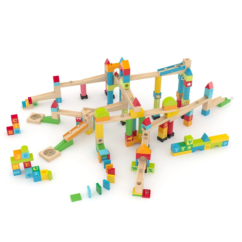 Ensemble de blocs de course en marbre de jouets en bois