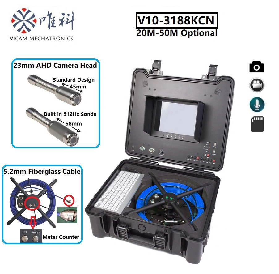 Vicam 23mm Pipe Inspection Camera 20m-50m Meter Counter 10inch HD Screen