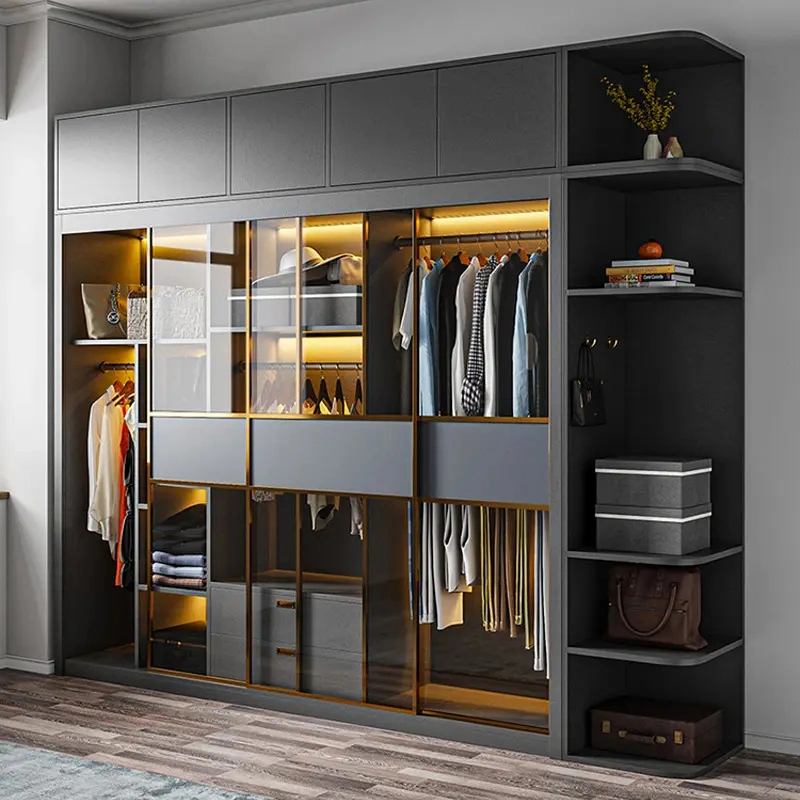 Modern Bedroom Storage Furniture Hotel Closets Wardrobe Cabinets Set Armoire Aluminium Glass Door Designs