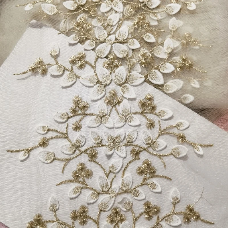 K1088 New Gold Thread Embroidery Three-Dimensional Pattern Mesh Fabric Dress DIY Accessories