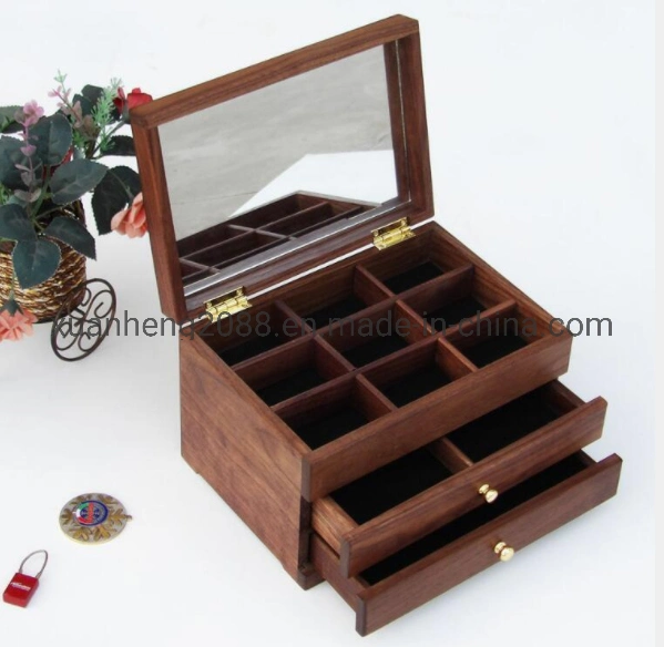 Fábrica fornecimento Custom Mini madeira Craft Crate presente embalagem Caixa de arrumação de joias com tampa acrílica deslizante