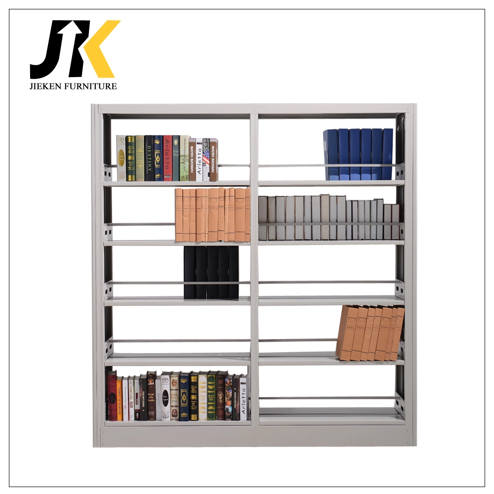 Office Furniture Double-Sided Steel-Wood Floor Bookcase Free-Standing Bookshelf