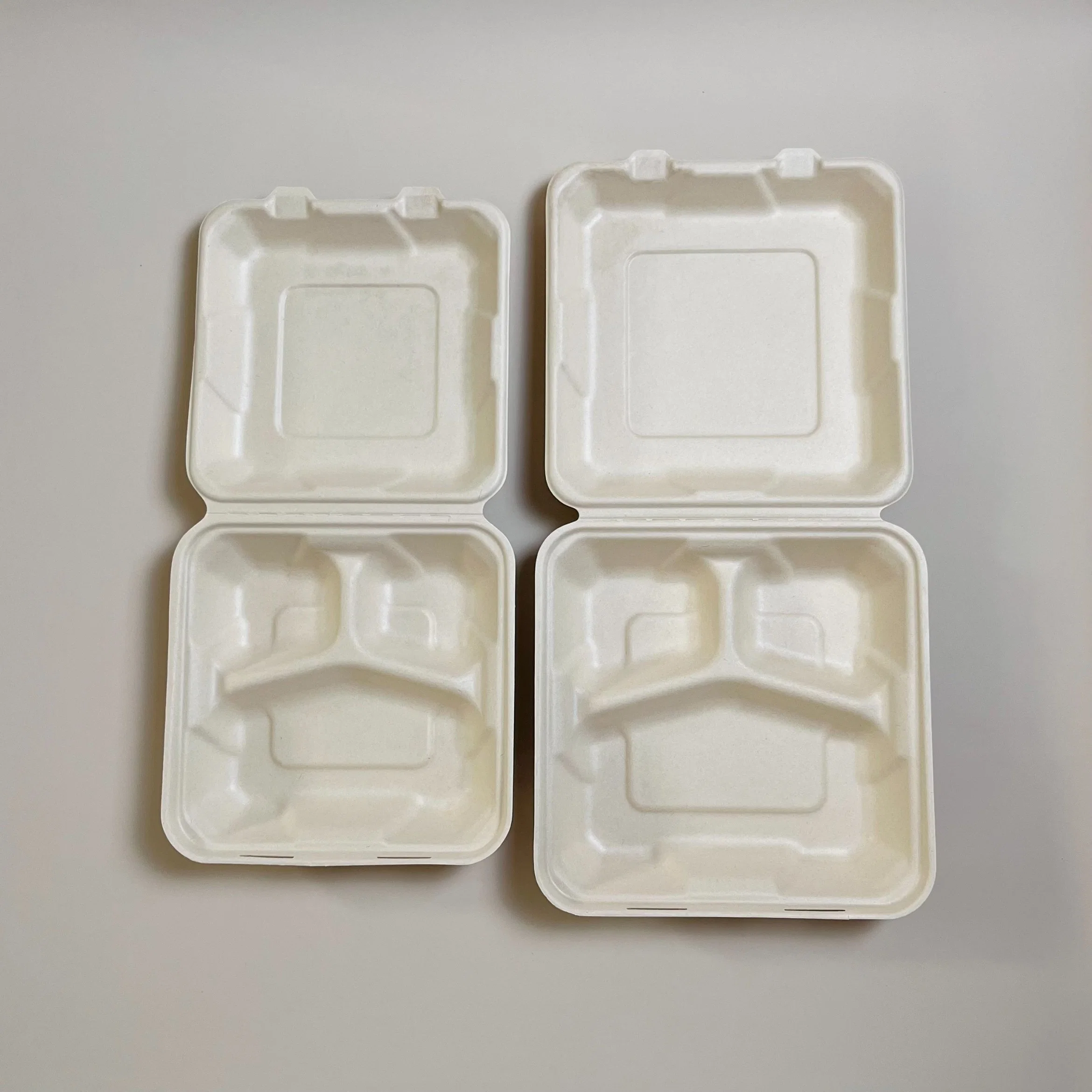 Compostable Biodegradable Disposable Clamshell 9in 3-Comp Bagasse Lunch Box