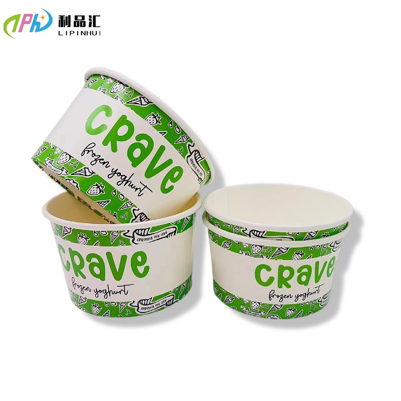 Custom Printed 3oz-12 Oz Disposable Ice Cream Paper Gelato Cups with Dome Flat Lid, Disposable Paper Frozen Yogurt Cup