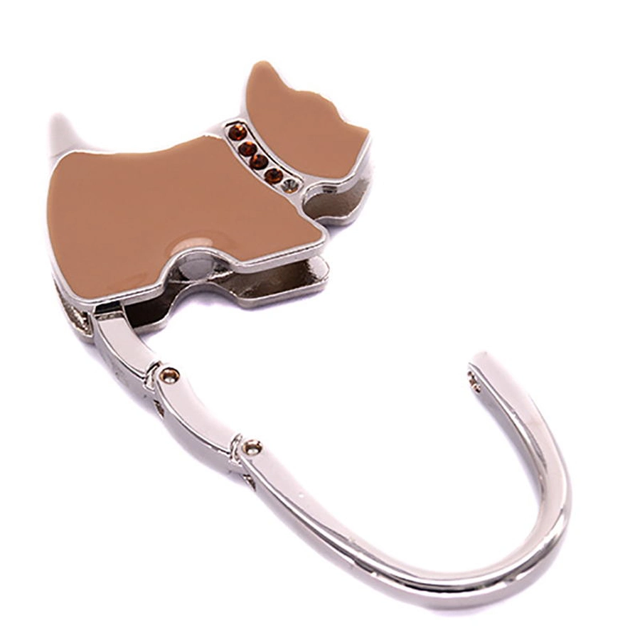 Factory Custom Made Metal Alloy Promotion Gift Manufacturer Customized Table Hook Accessory Bespoke Wholesale Fashion Dog Shaped Foldable Purse and Bag Hanger
