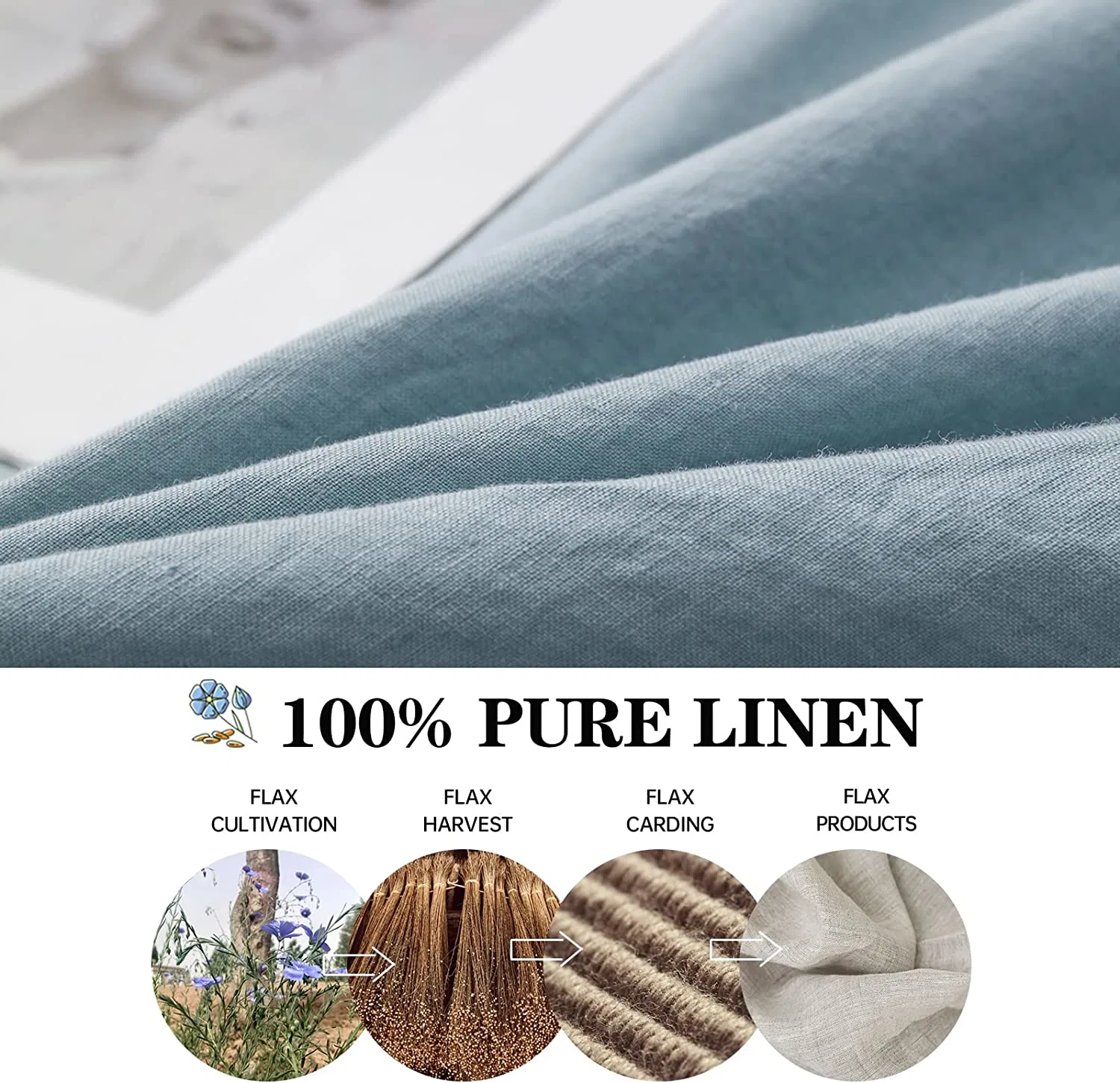 100% Linen Duvet Cover Set, 3 Piece Belgian Flax Breathable Bedding