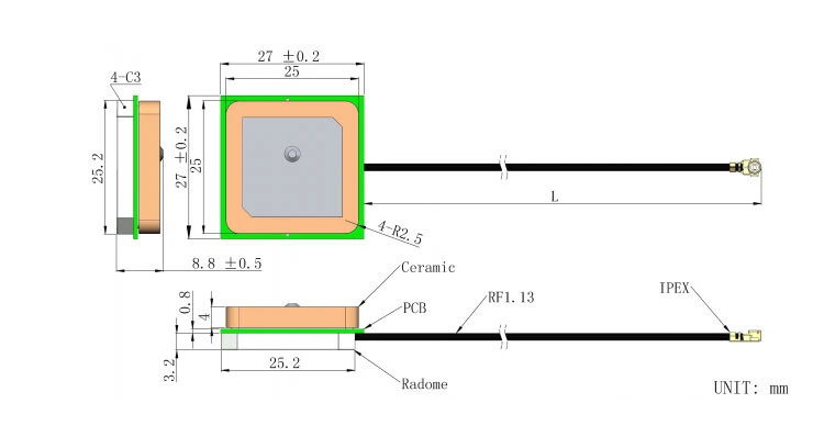 Mini Active interne Keramik Patch GPS-Antenne 1575,42MHz