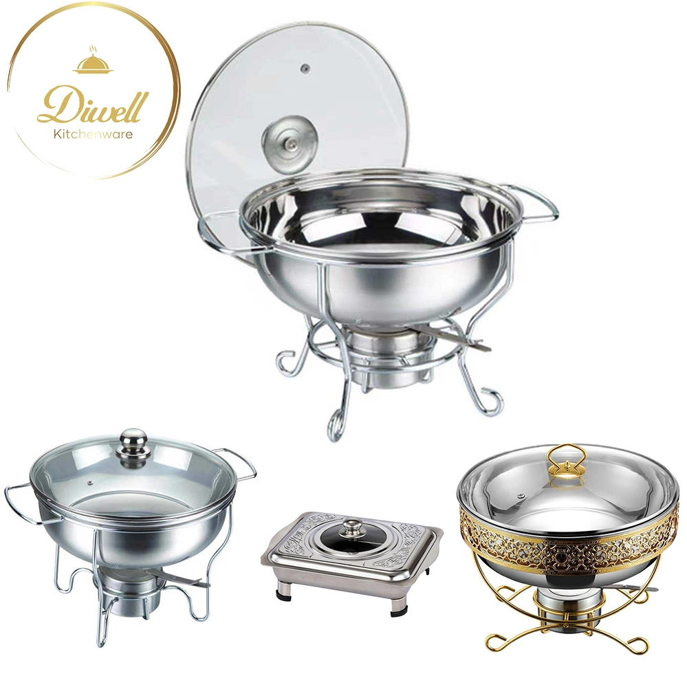 Luxury Buffet Stainless Steel Alcohol Stove Food Warmer Gold Silver Hot Pot for Hotel Supply