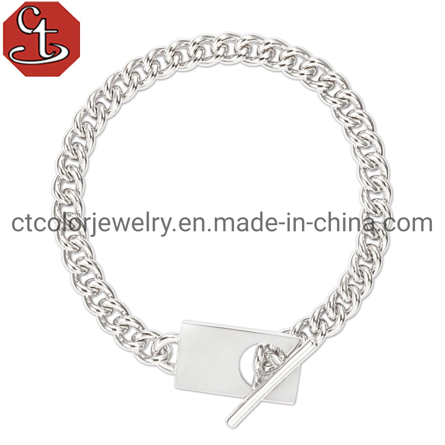 La moda de joyería de plata pulsera de enlace de latón con blanco CZ