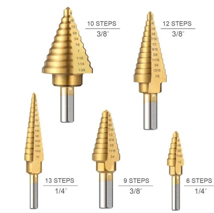 5PCS HSS 4241 Hex Shank 4-22mm Step Drill Bits Set for Metal Drilling