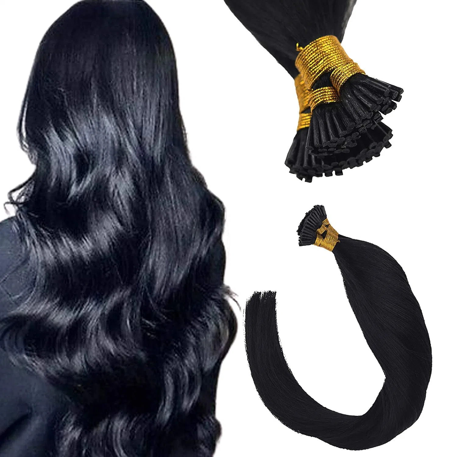 100% Remy Human Hair Natural Style Silky Straight Cold Fusion Extensiones de pelo