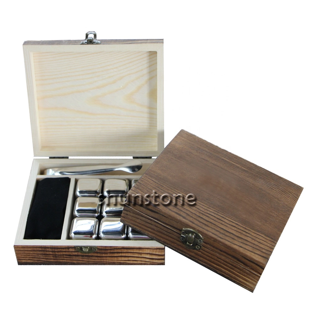 Shunstien 2021 Amazon Hot Sale Whiskey Stones Steel Ice مجموعة من الهدايا والمكعبات مع صندوق خشبي